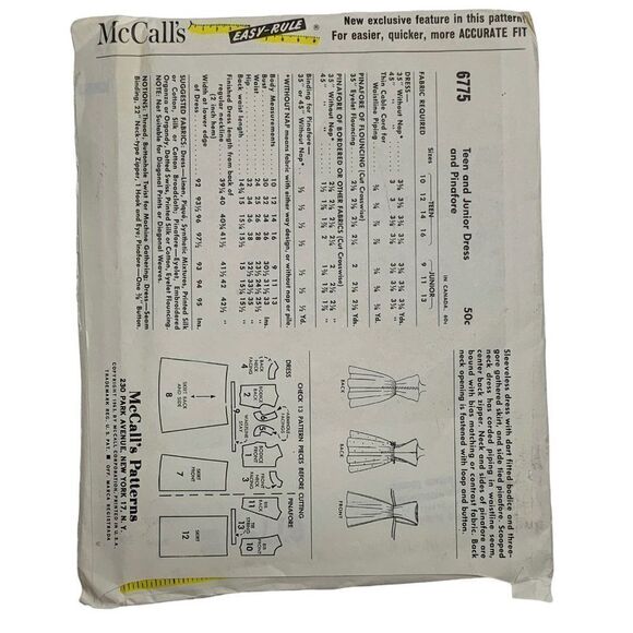 Vintage 60s McCalls 6775 Pattern Teen Junior 9-16 Dress Pinafore Uncut Easy Rule - Picture 3 of 4